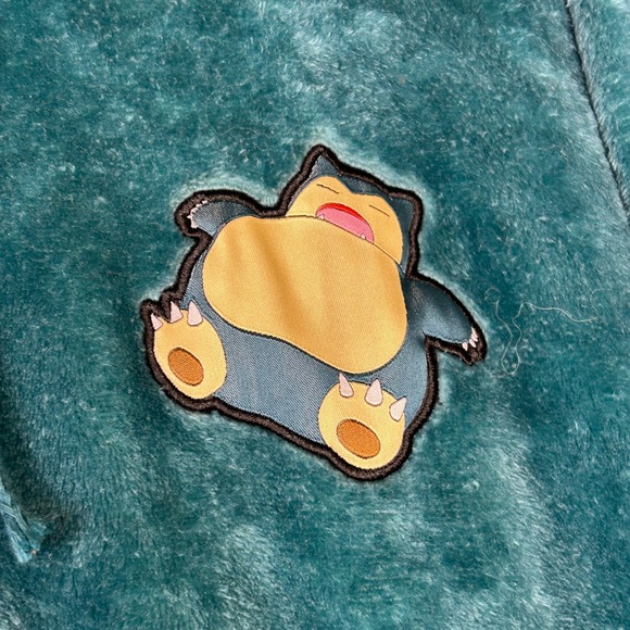 2024 Pokemon Snorlax Plush Velour Hoodie with Ears Teal XL Ears Soft Fleece - Picture 3 of 8